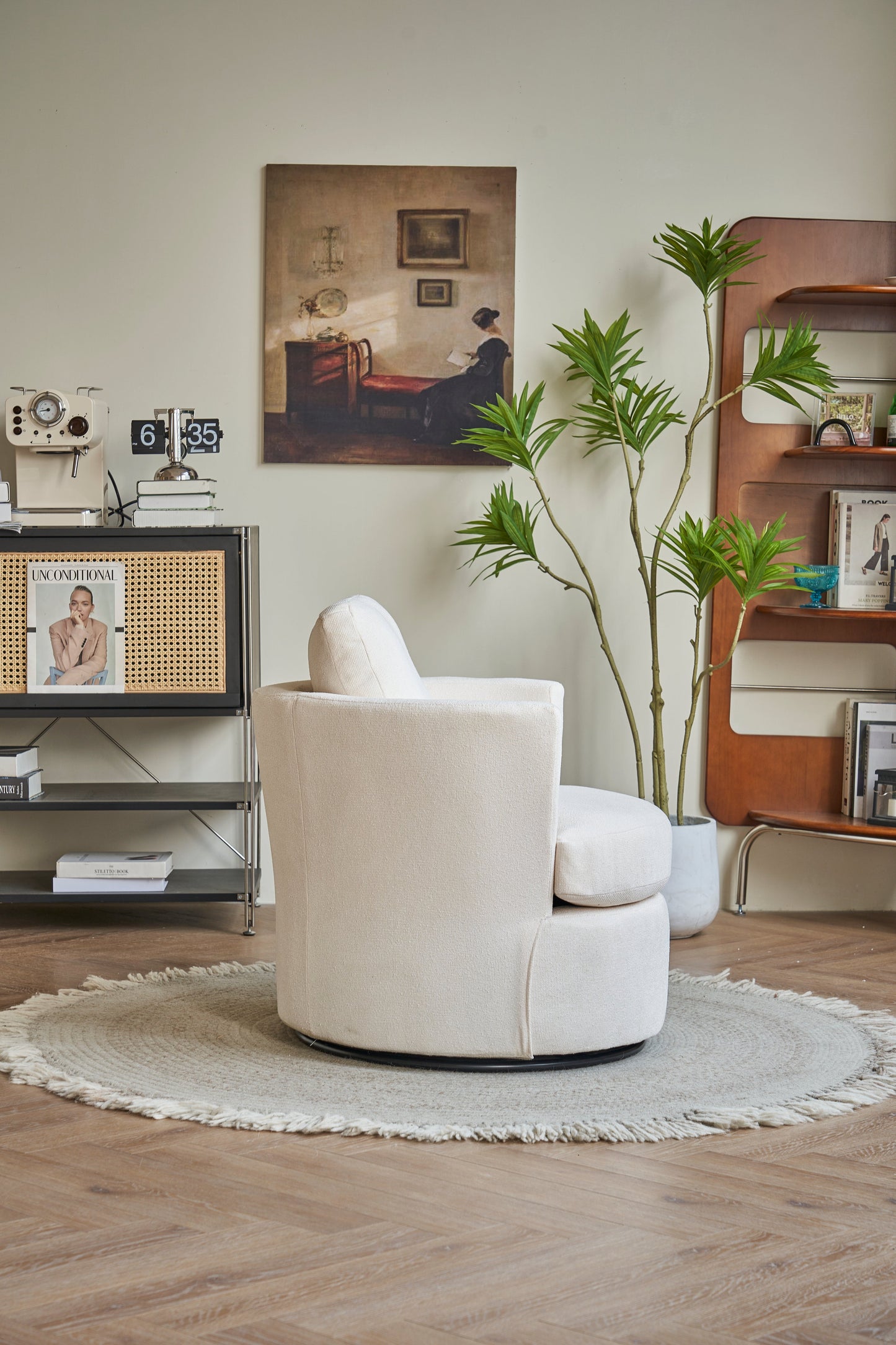 Rotating bucket chair living room comfortable circular sofa chair 360 degree rotating bucket club chair armchair (beige) - Korvel