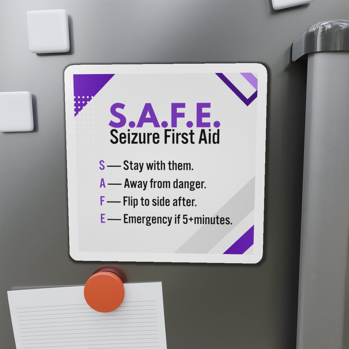 Imán de Primeros Auxilios para Convulsiones S.A.F.E. - Guía de Concienciación sobre la Epilepsia