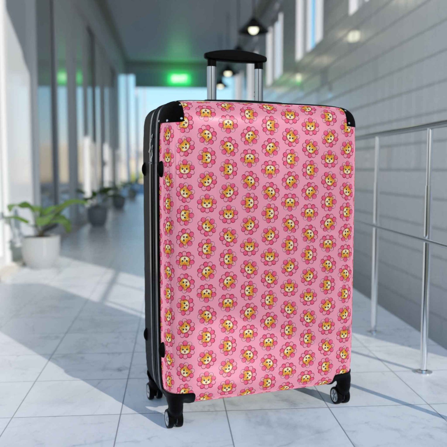 Valise à fleurs de chat rose | Bagages Cute Chaos
