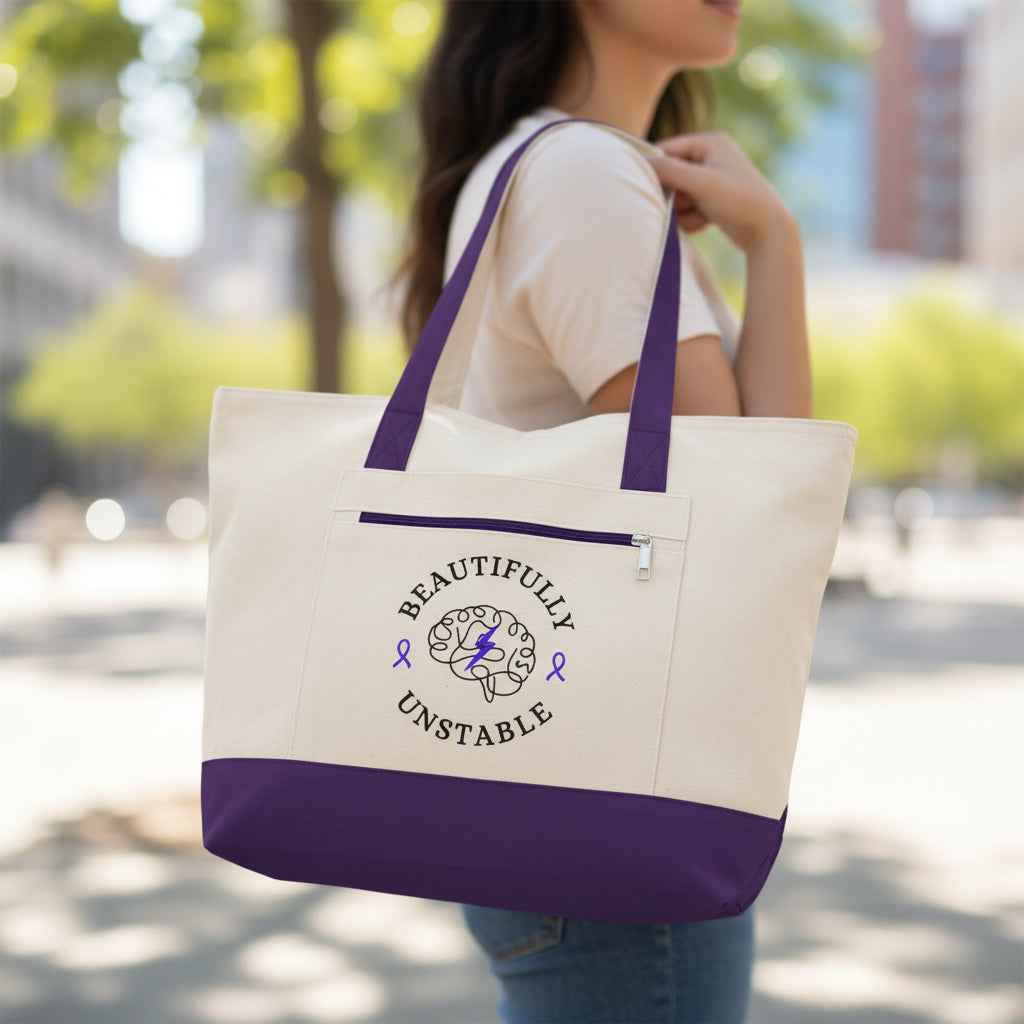 Beautifully Unstable Epilepsy Awareness Canvas Tote