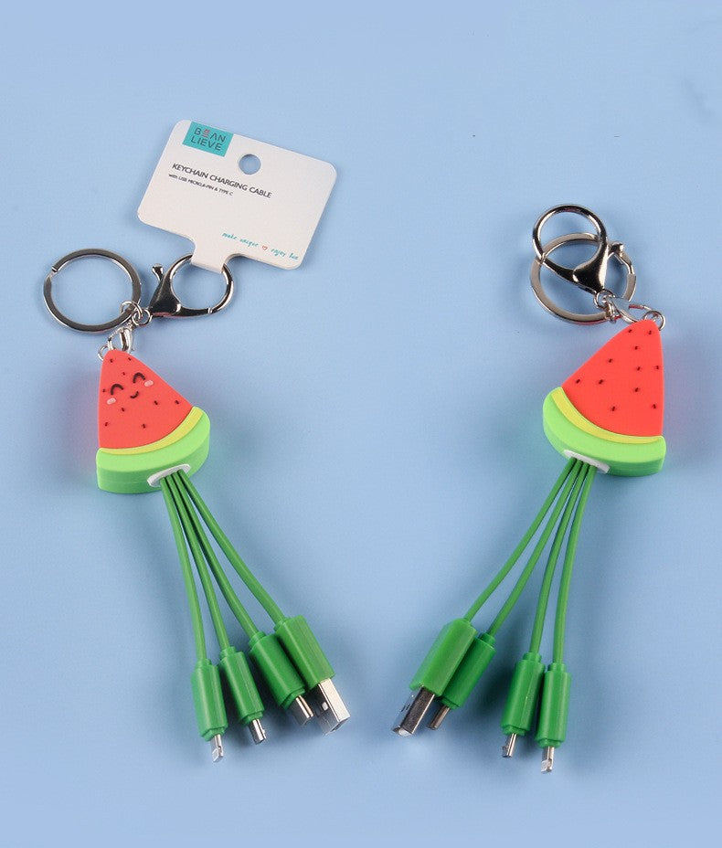 Summer cartoon charging cable refreshing fruit watermelon smiling face keychain data cable creative mobile fast charging cable - Korvel