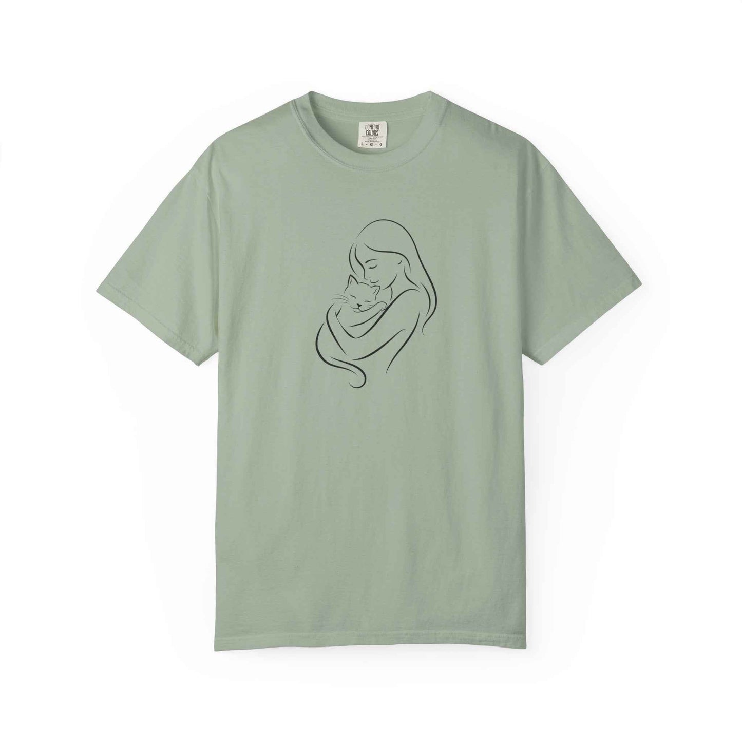 Camiseta Madre y Gato Abrazo | Camiseta Minimalista de Arte Lineal para Mamás de Gatos