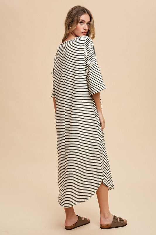 Striped Round Neck Midi Dress - Soft & Stylish Classic Design