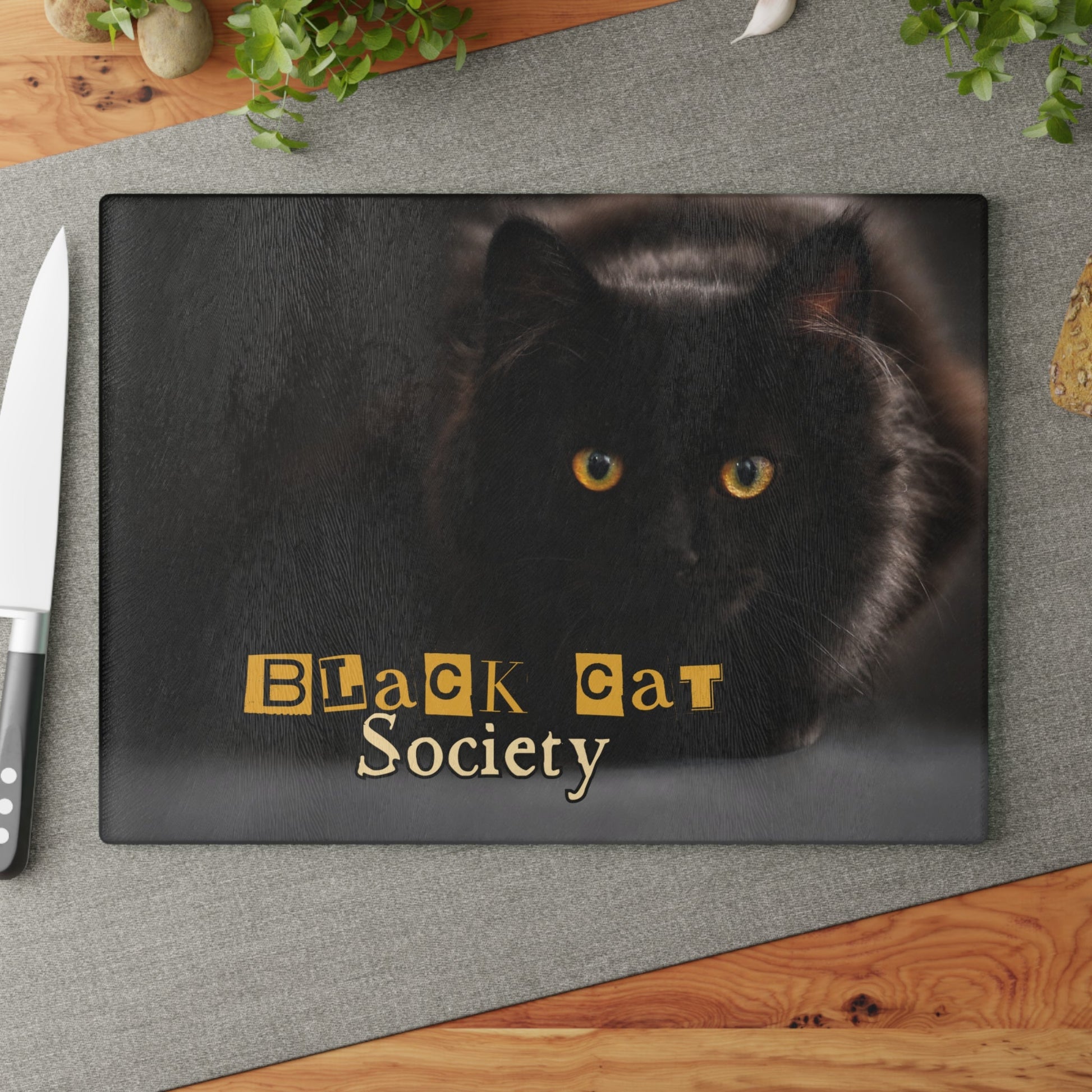 Charming Black Cat Society Glass Cutting Board - Korvel