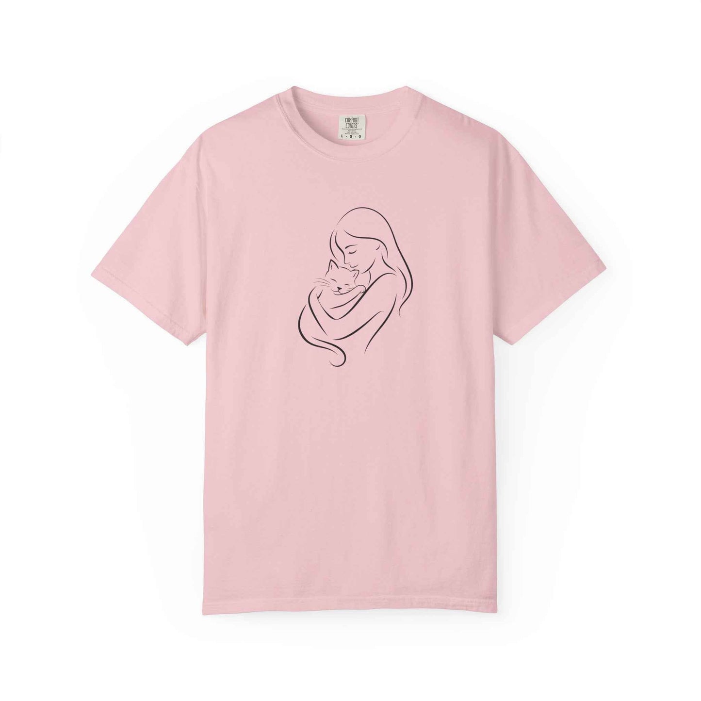 Camiseta Madre y Gato Abrazo | Camiseta Minimalista de Arte Lineal para Mamás de Gatos
