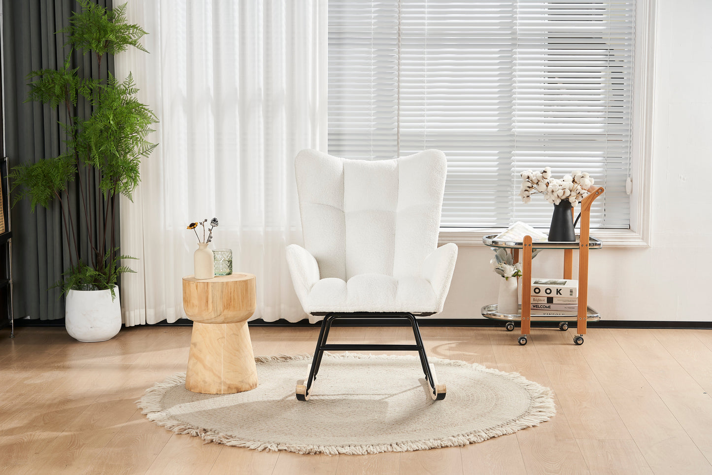 Premium Nursery Rocking Chair with Teddy Fabric Cushion