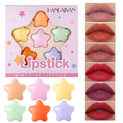 HANDAIYAN Pentagram Mini Lipstick 6 Color Set Star Mini Lipstick Set Portable Lipstick - Korvel