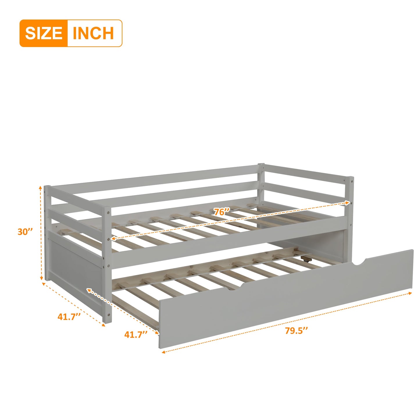 Daybed with Trundle Frame Set, Twin Size, Gray(New SKU:WF283064AAE) - Korvel