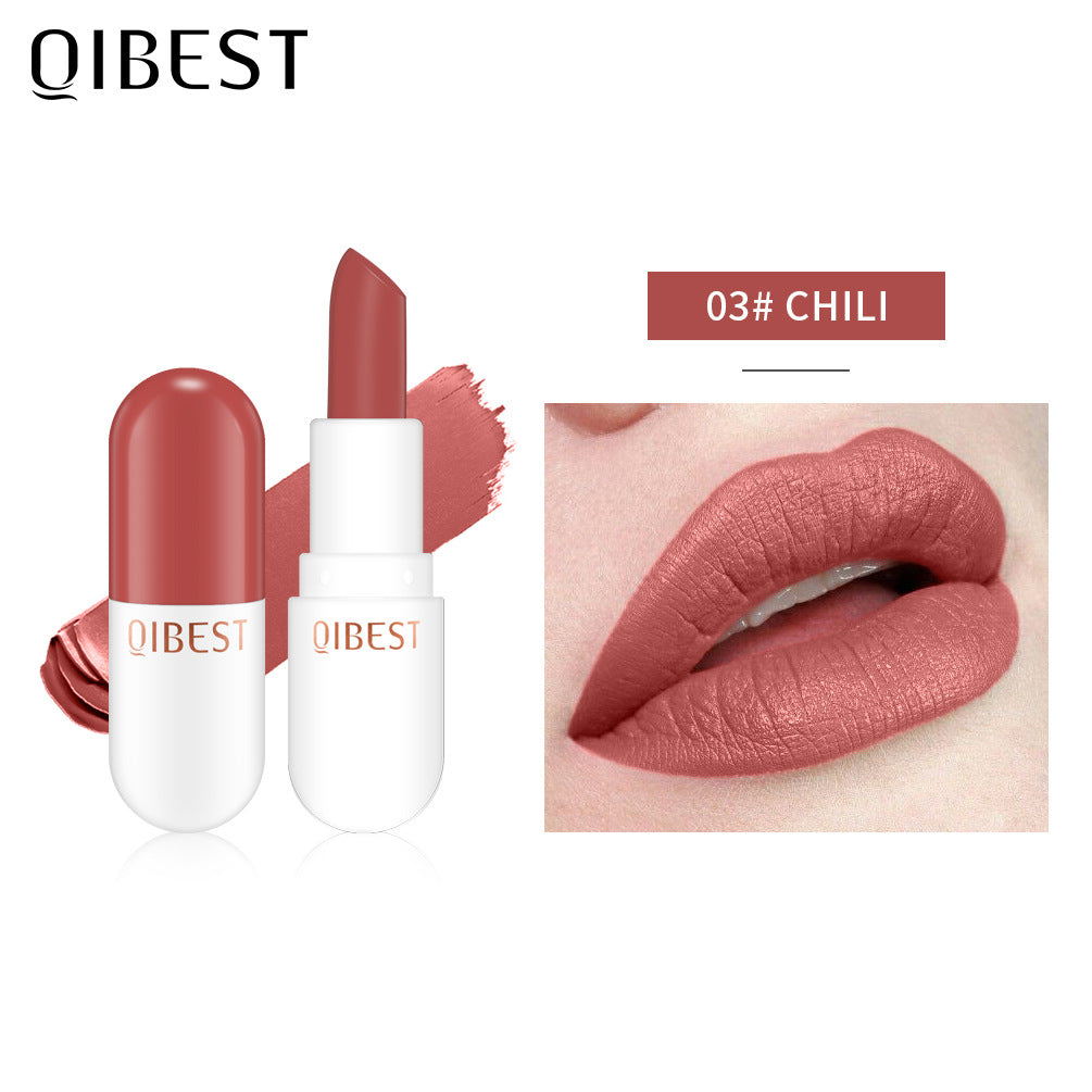 QIBEST Mini Cápsula Labial Mate de Terciopelo - Larga Duración y Resistente al Agua