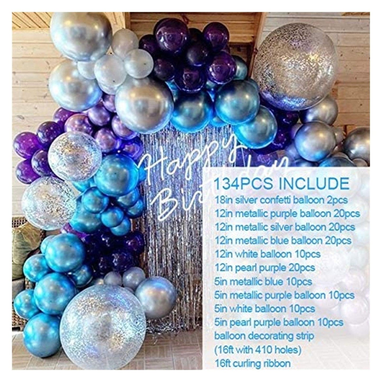 Kit de guirlande de ballons bleu, argent et violet de 134 pièces pour les célébrations