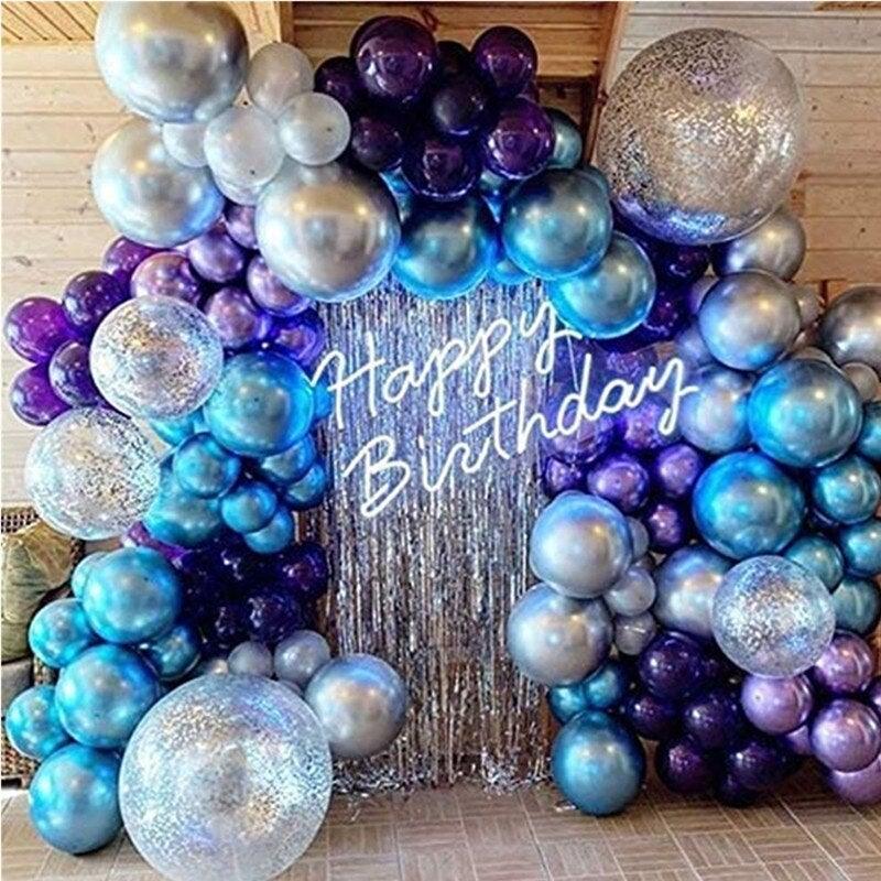 Kit de guirlande de ballons bleu, argent et violet de 134 pièces pour les célébrations