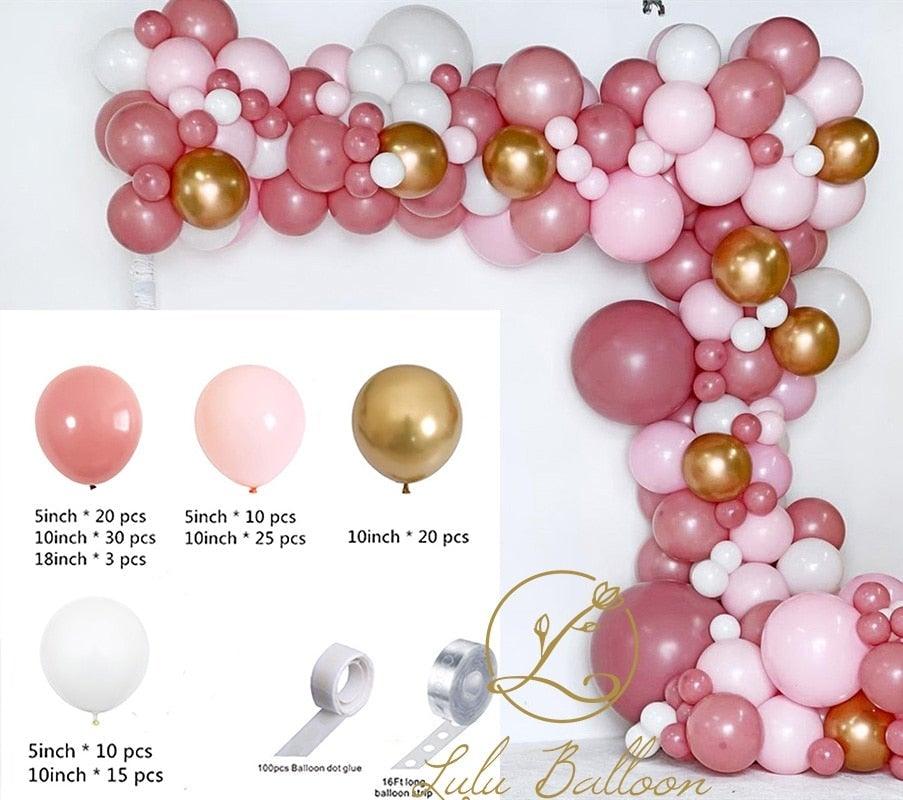 135 pcs Globos Rosa Madera y Dorados para Celebraciones