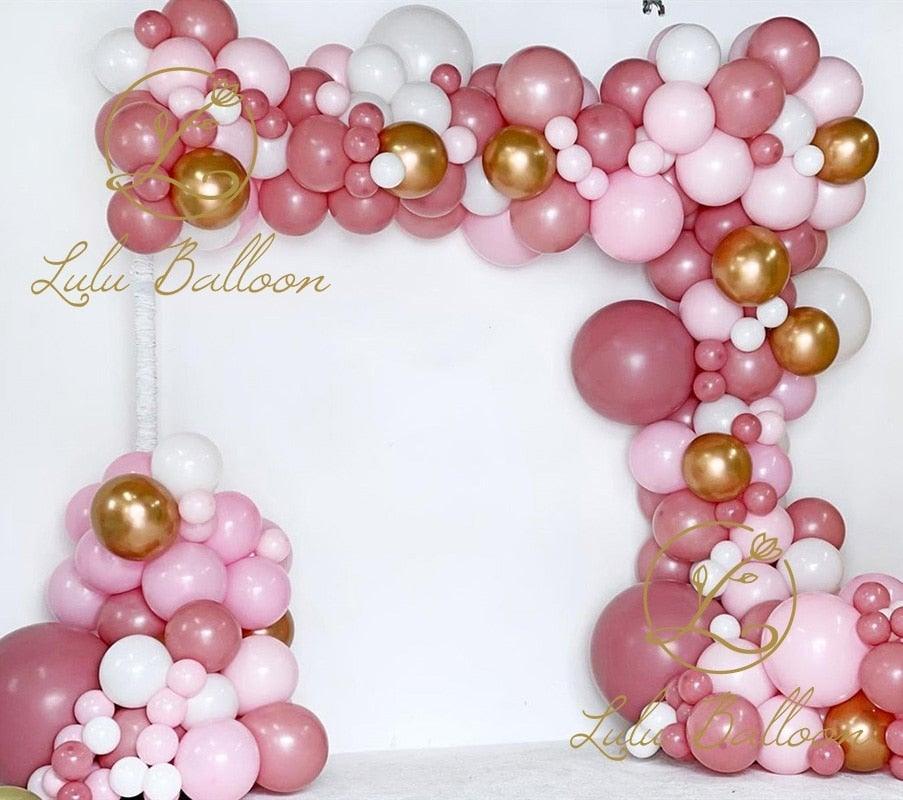135 pcs Globos Rosa Madera y Dorados para Celebraciones