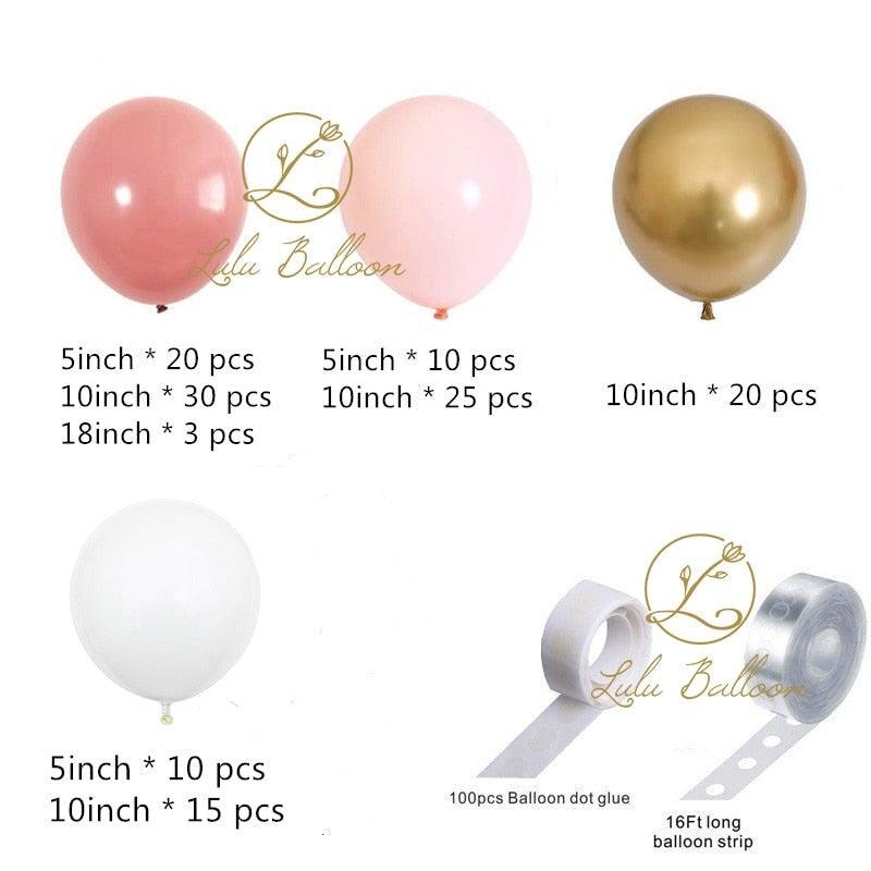 135 pcs Globos Rosa Madera y Dorados para Celebraciones