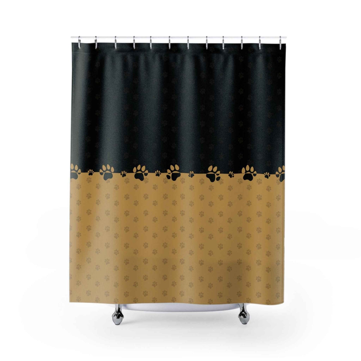 Elegant Black & Gold Paw Print Shower Curtain