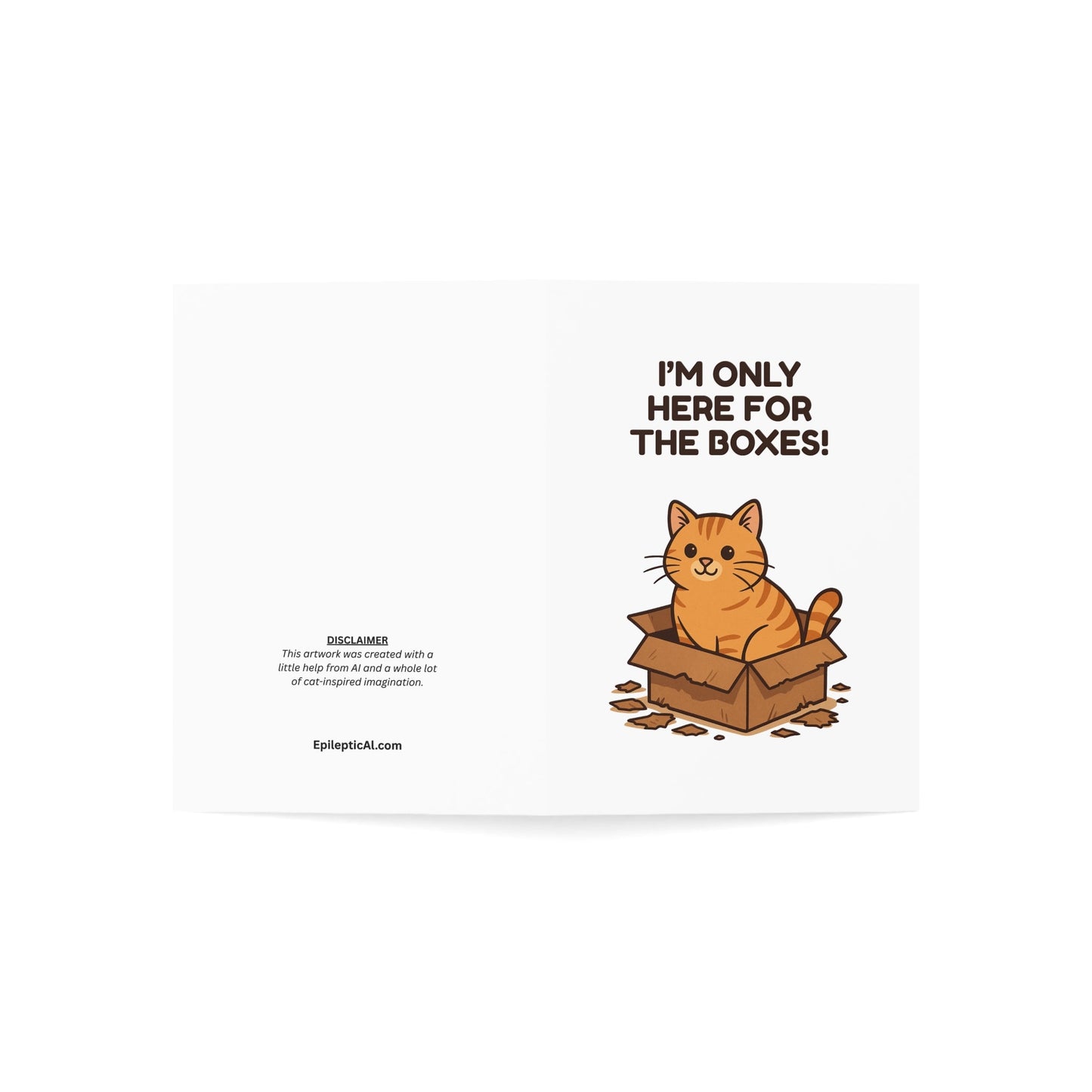 Only Here for the Boxes Cat Christmas Card – 10, 30, 50 pc. sets