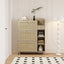 Natural Bohemian style shoe cabinet with 3 rattan flip drawers, 3 square shelves, and 1 storage drawer,  Natural - Korvel