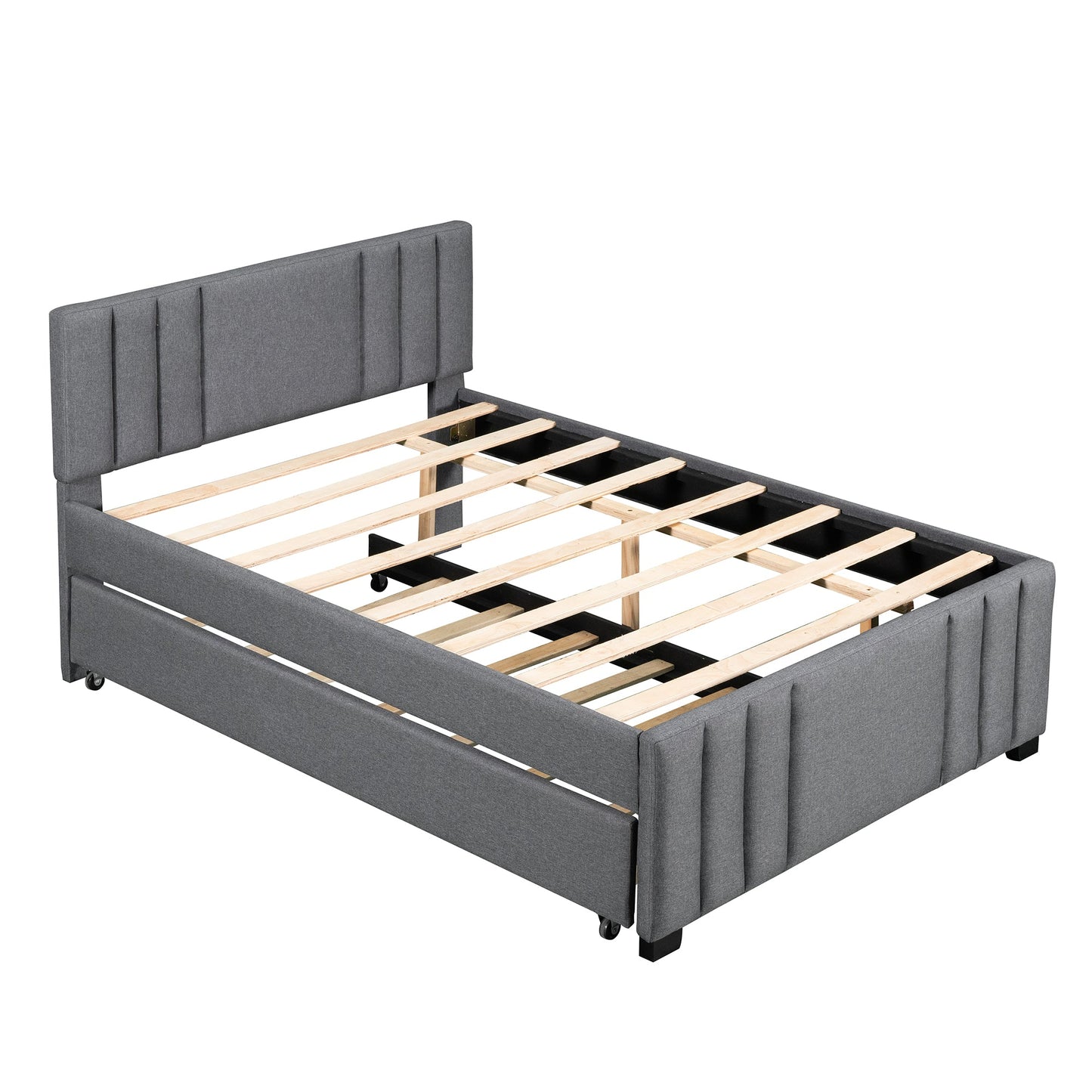 Full Upholstered Platform Bed with Trundle Grey - Korvel