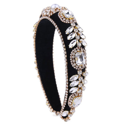Decorated with colored glass diamond flower headband - Korvel