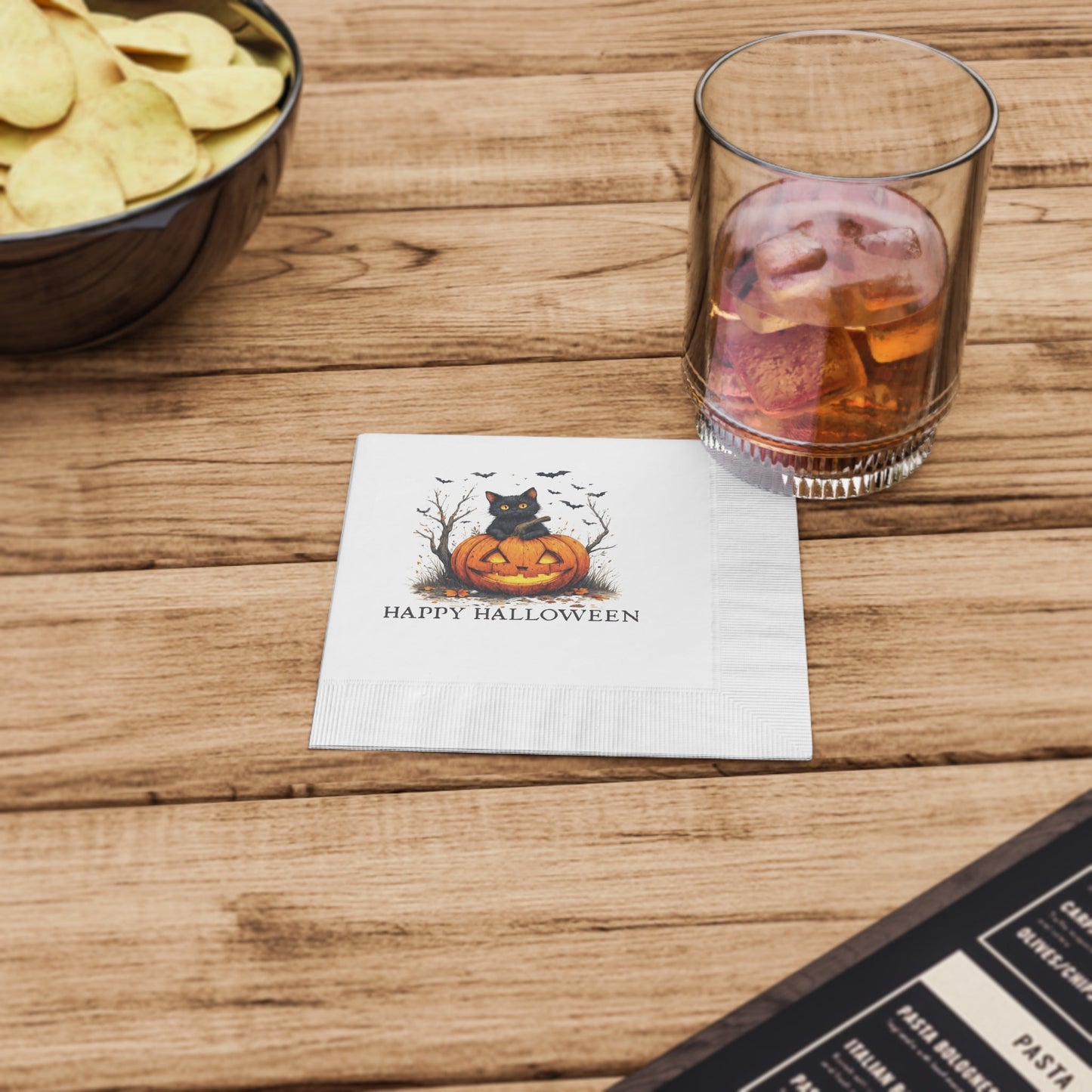 Serviettes d'Halloween avec Chats et Citrouilles pour Célébrations Festives