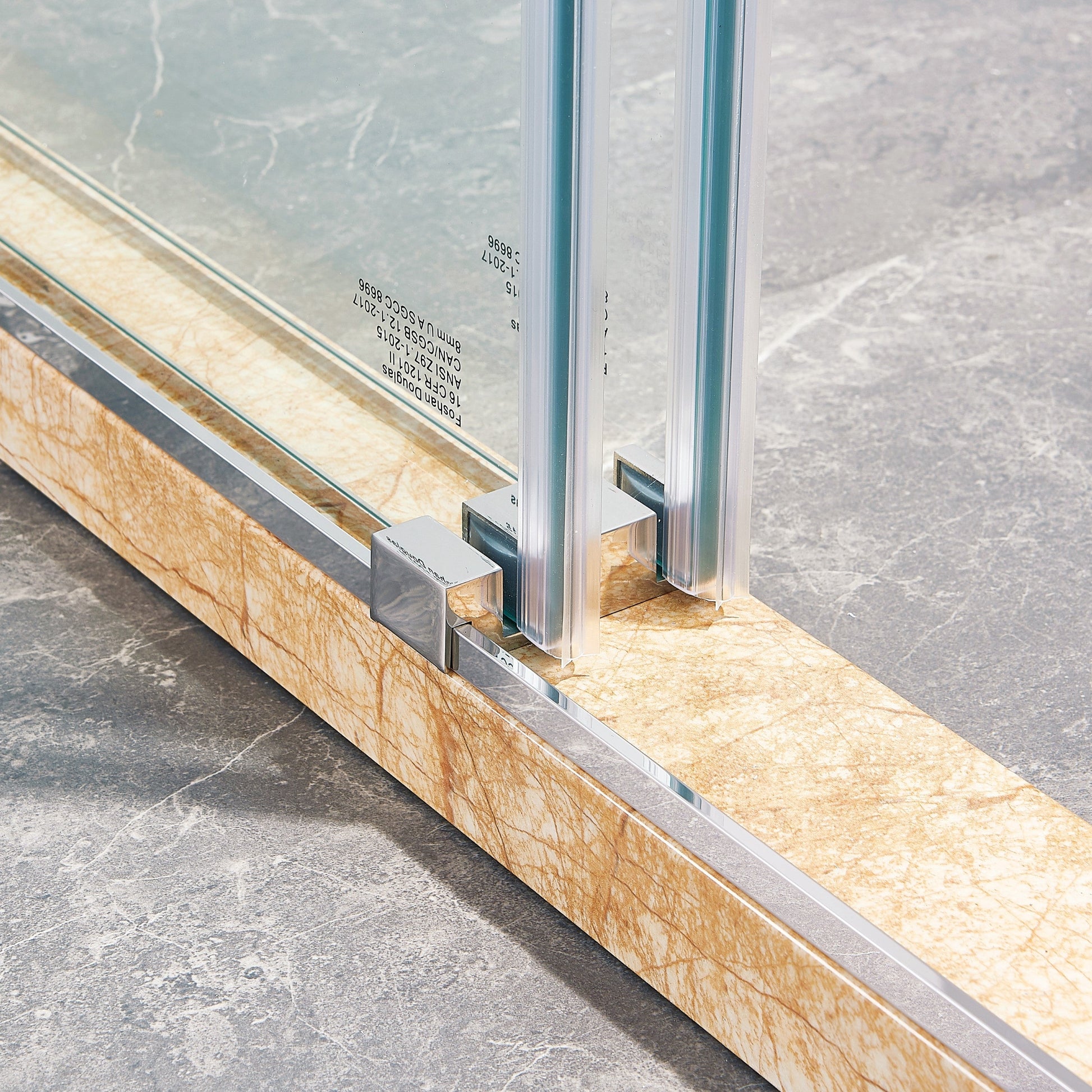 56-60 "wide x 75" high frameless double sliding shower door, 304 stainless steel chrome plated, 8mm thick SGCC tempered transpar - Korvel