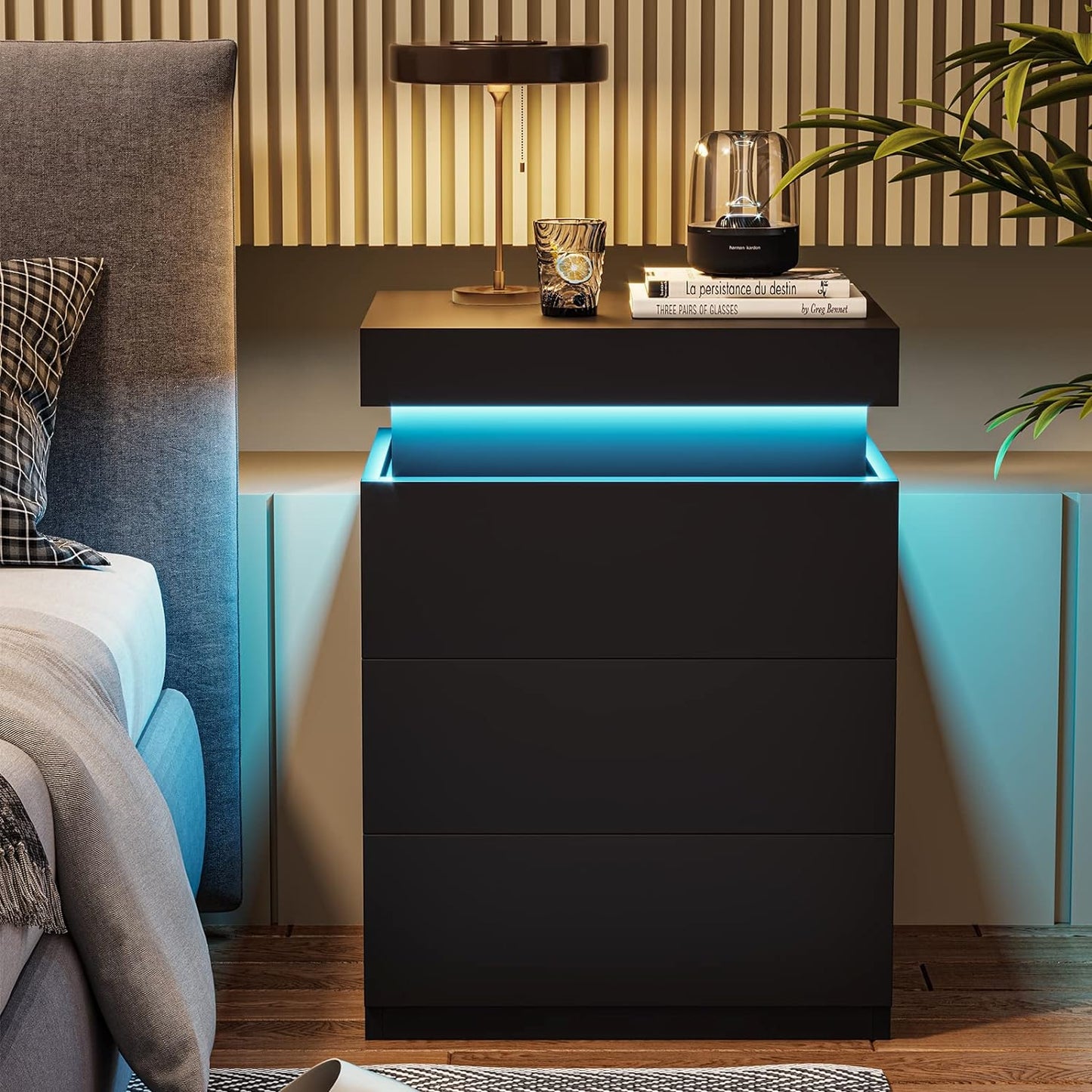 Modern LED Black Nightstand with Multi-Colour Lighting