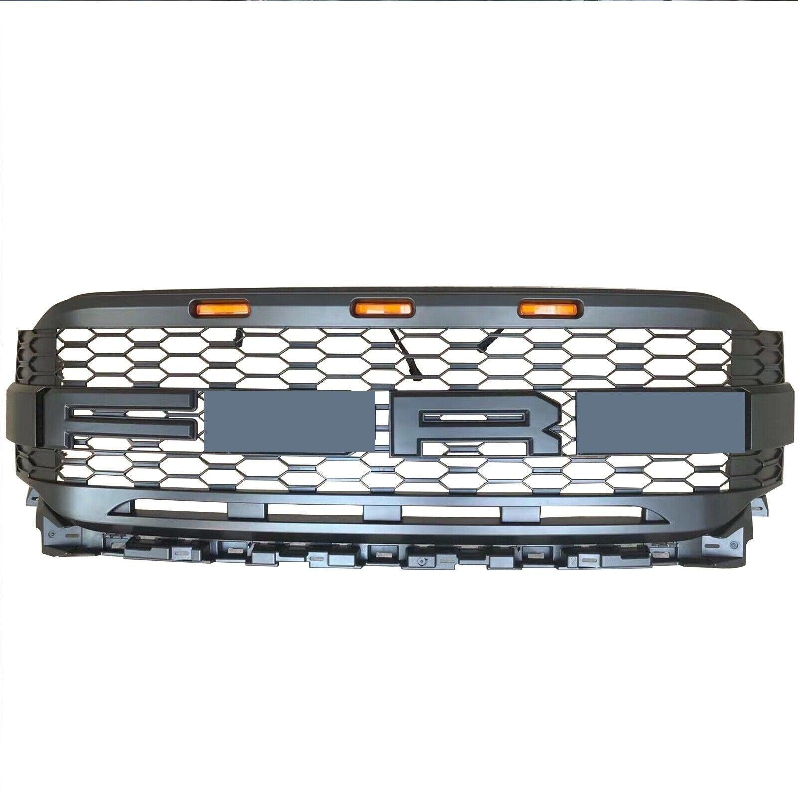 Grill For 2021 2022 2023 Ford f150 Raptor Grill Replacement W/LED Lights & Letters Matte Black - Korvel