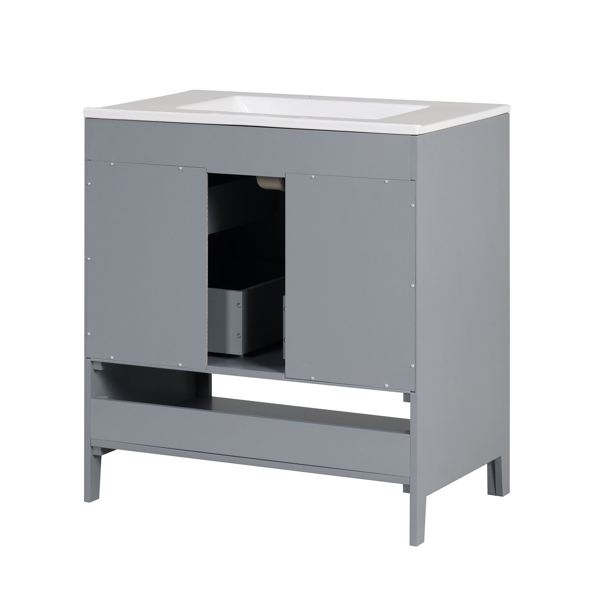 30" Bathroom Vanity with Sink, Multi-functional Bathroom Cabinet with Doors and Drawers, Solid Frame and MDF Board, Grey - Korvel