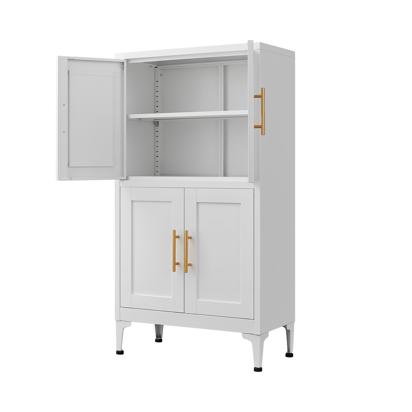 Elegante gabinete de almacenamiento de metal blanco para cocina