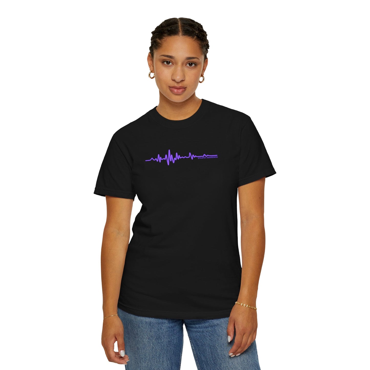 Camiseta Unisex Minimalista de Concienciación sobre la Epilepsia con Onda EEG - Diseño Púrpura