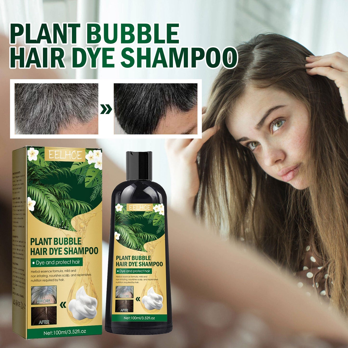 Color de Cabello Negro Natural Plant Bubble - Suave y Duradero