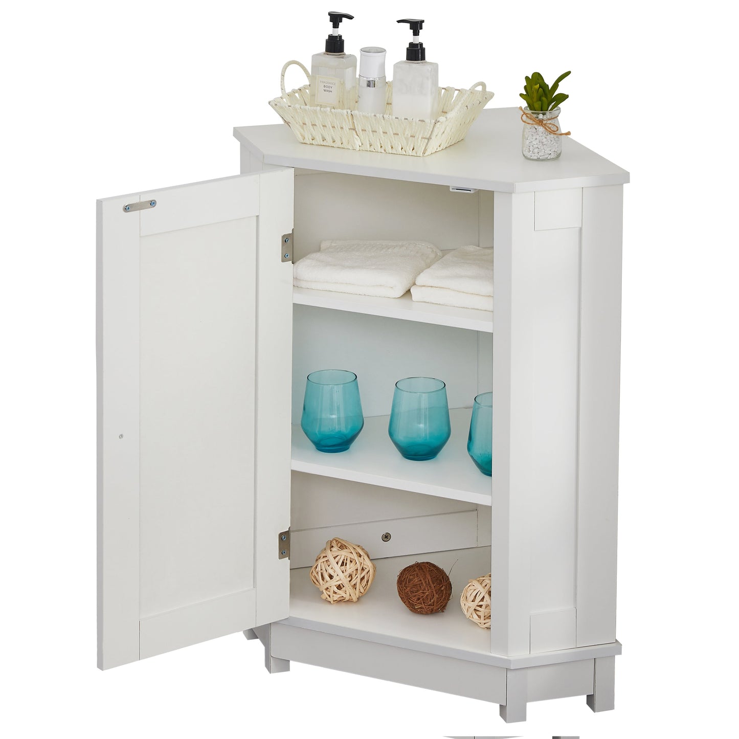Modern White Triangle Corner Bathroom Cabinet with Adjustable Shelf