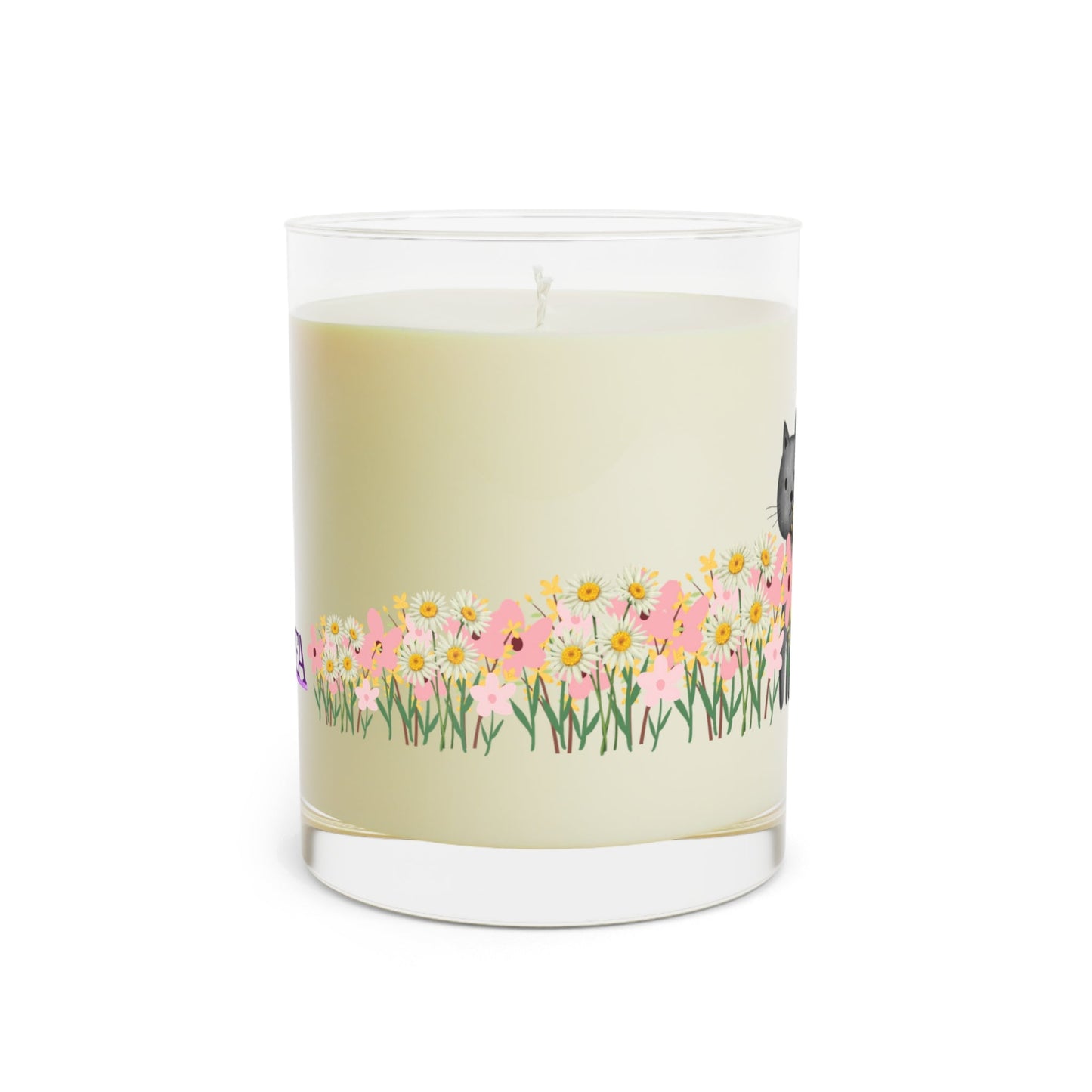 Floral Cat Glass Candle – Cozy Cat Lover Decor