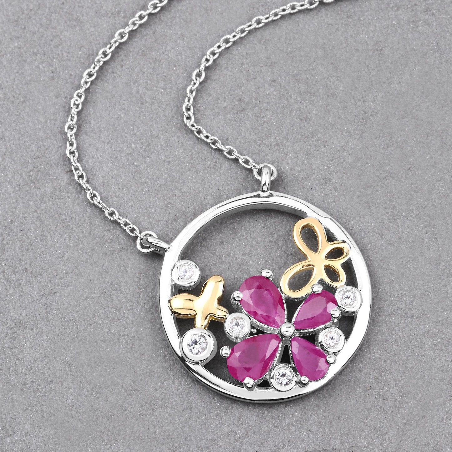 1.47 Carat Genuine Ruby and White Topaz Pendant in Sterling Silver