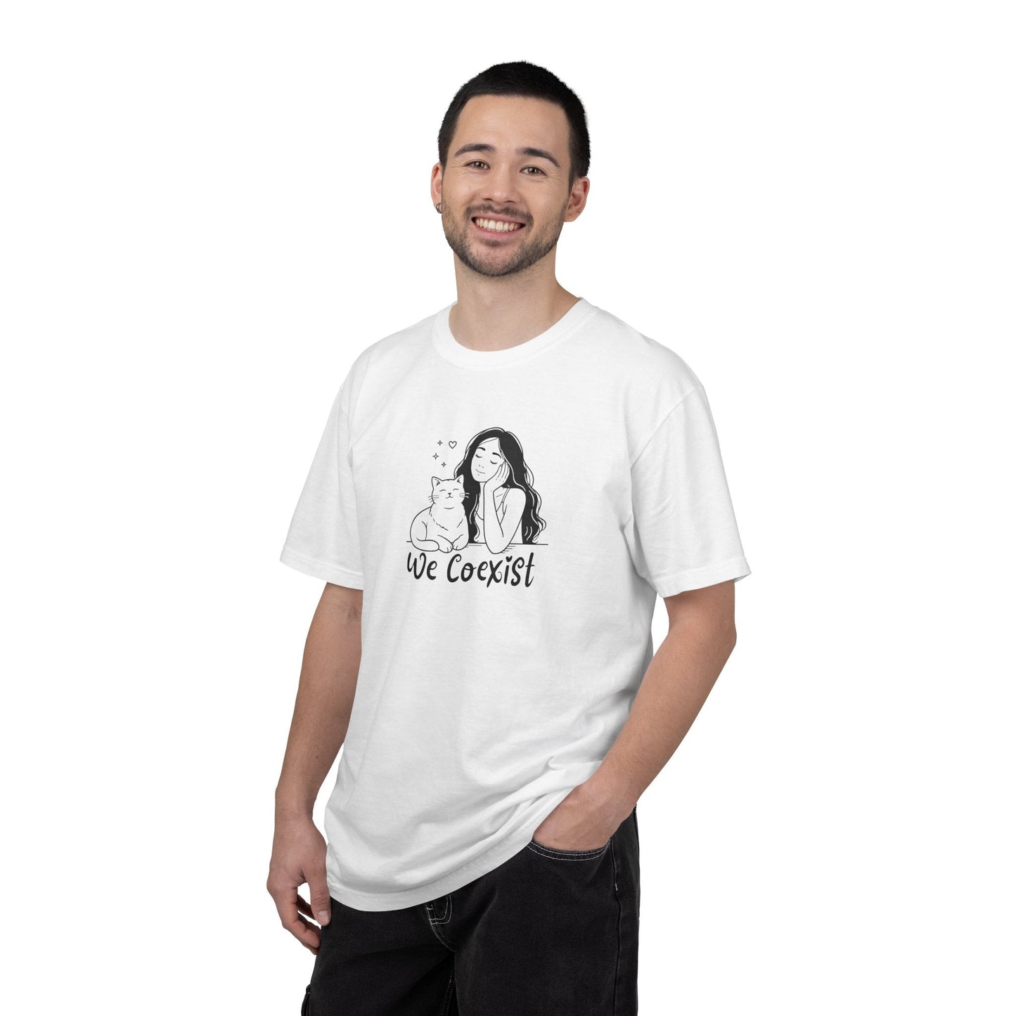 We Coexist T-Shirt – Minimalist Cat Lover Graphic Tee