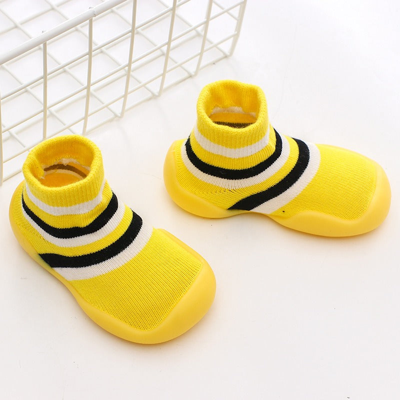Autumn and Winter Baby Socks Silicone Anti slip Bottom Floor Socks Children's Shoes and Socks Cartoon Rainbow Strips Indoor Walking Shoes and Socks - Korvel