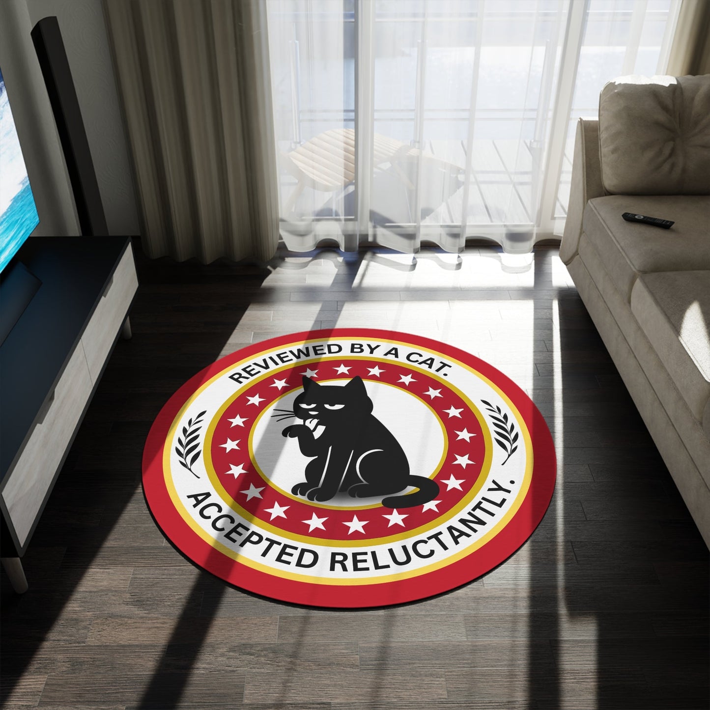 Alfombra Redonda con Diseño de Gato - Chenilla de Poliéster Premium