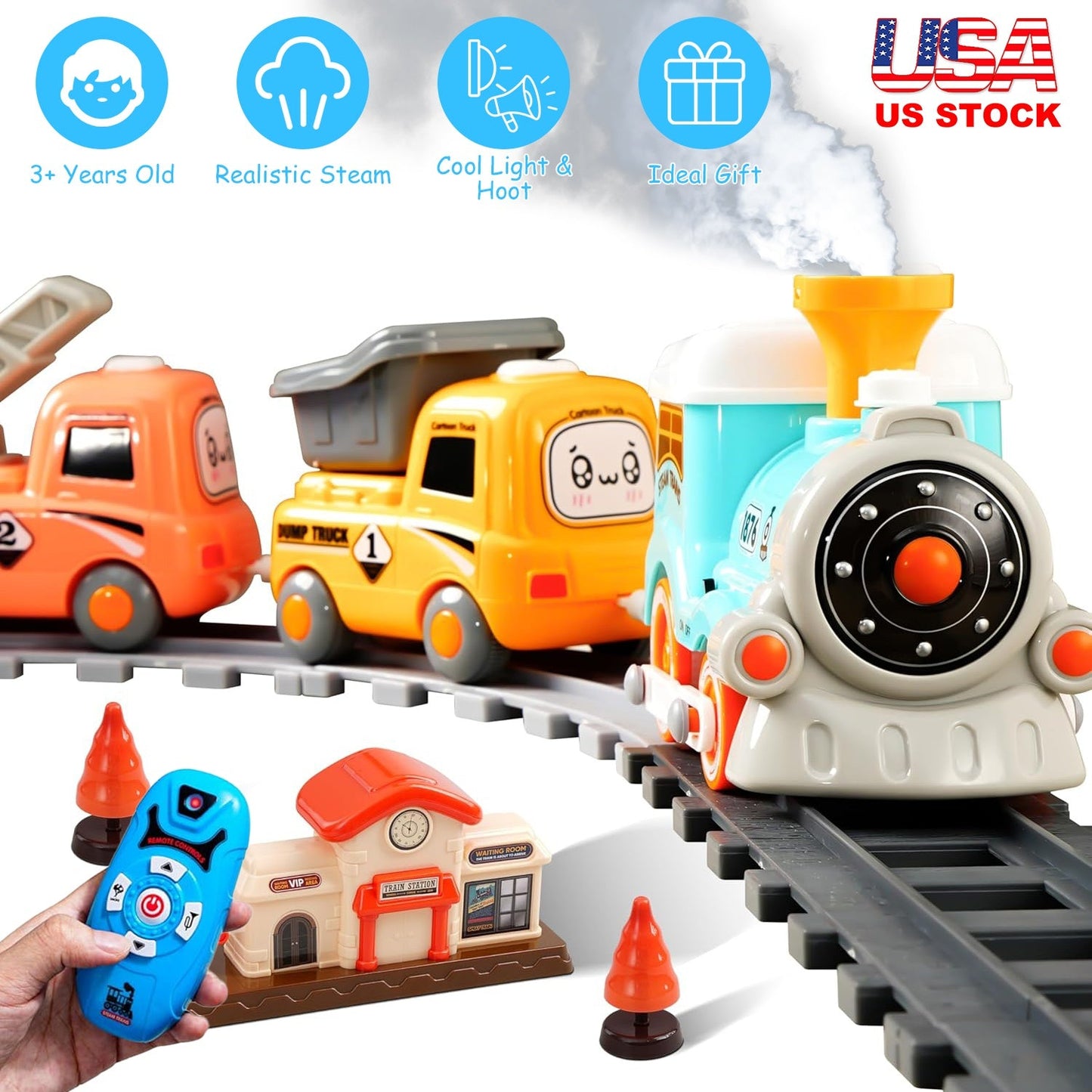 Electric Train Set with Remote Control and Realistic Features