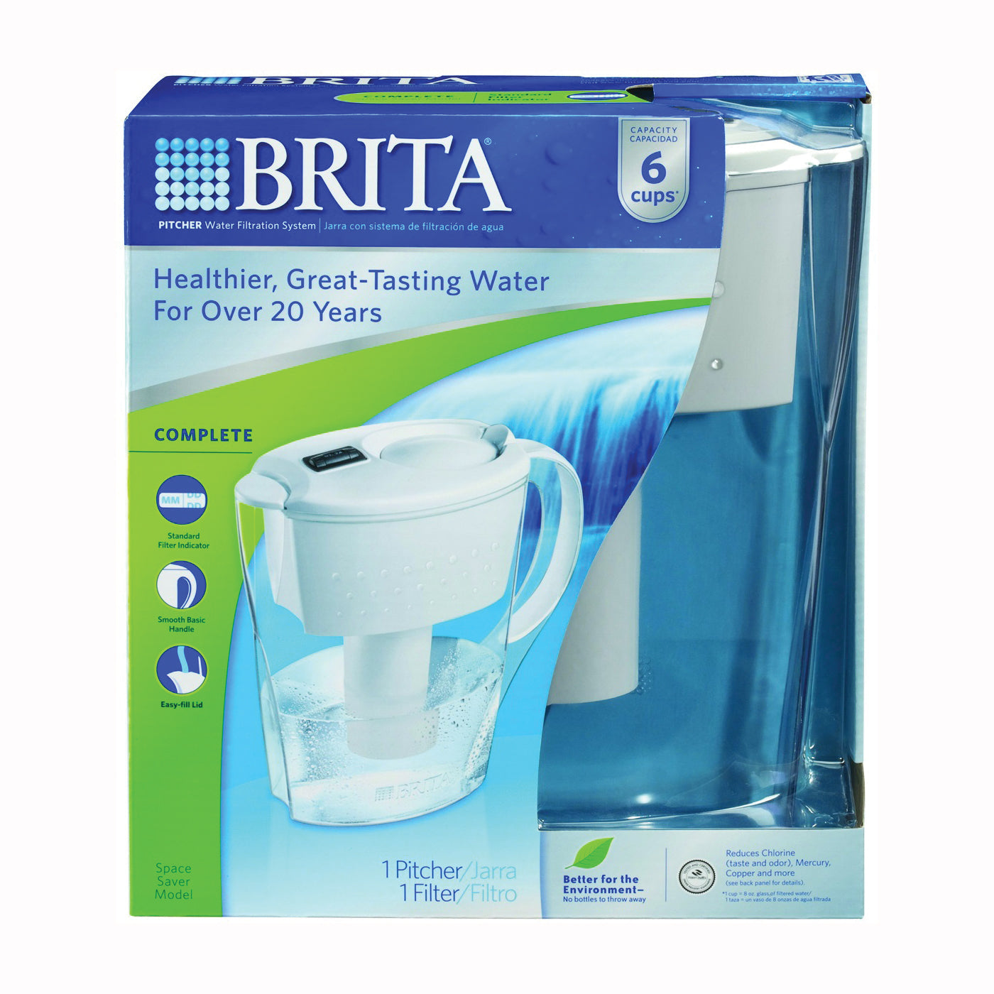 Pichet filtrant Brita Space Saver de 6 tasses, blanc