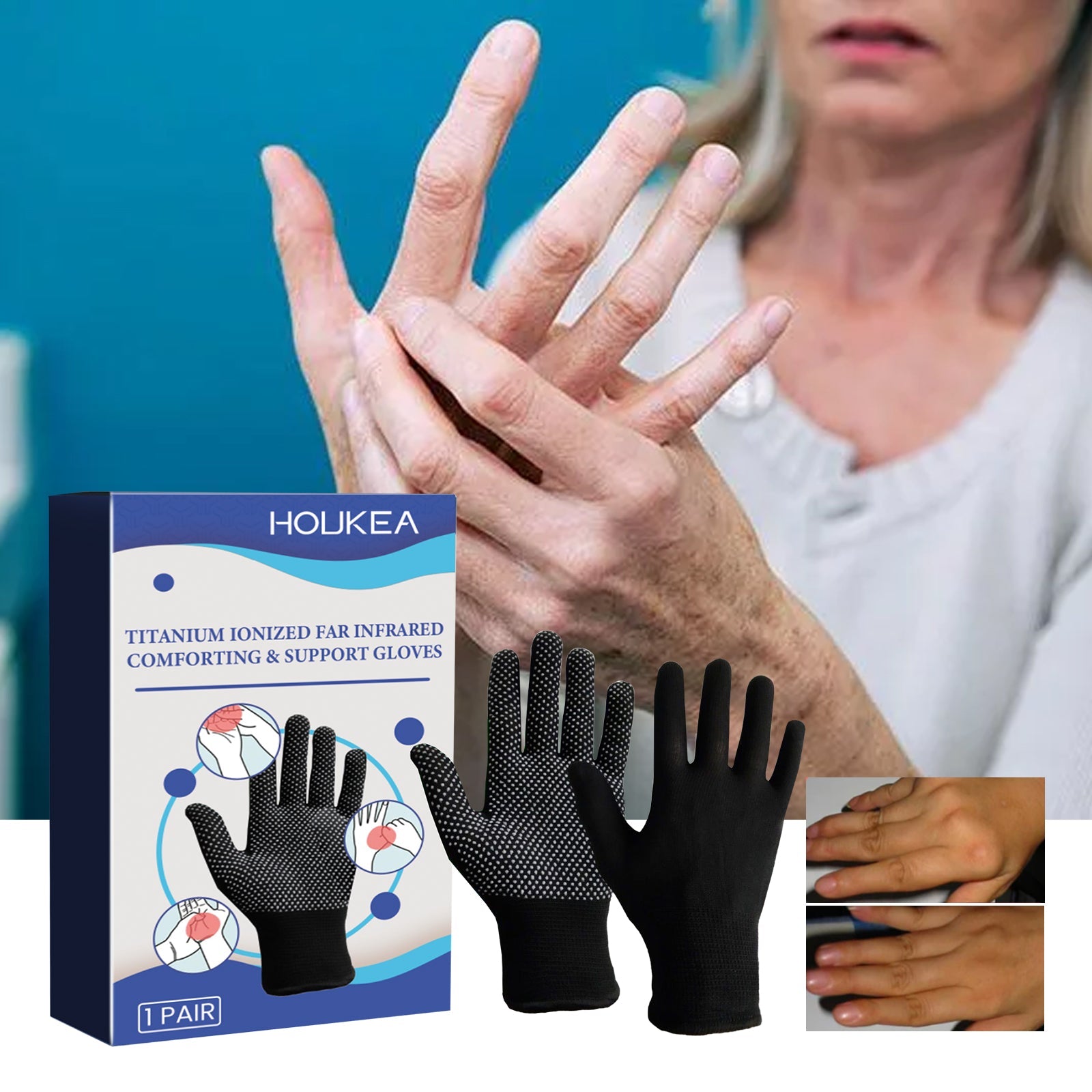 HouKea Titanium Ionized Far Infrared Comforting & Support Gloves, Relief Wrist Thumb Joint Stiffness Soreness Swelling Wrist Gloves - Korvel