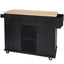Kitchen trolley with rubber wood leaf countertop, 5-wheel kitchen island, storage cabinet and 3 dining drawers, black - Korvel