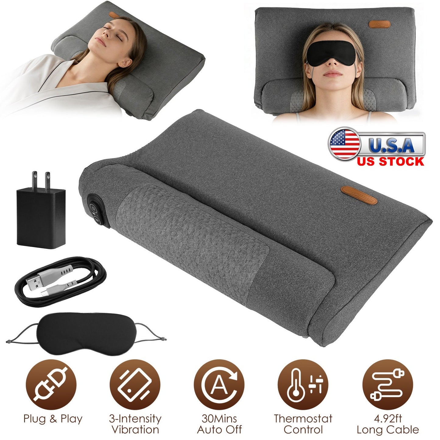 Ergonomic Neck Massager Pillow with Heat & Vibration