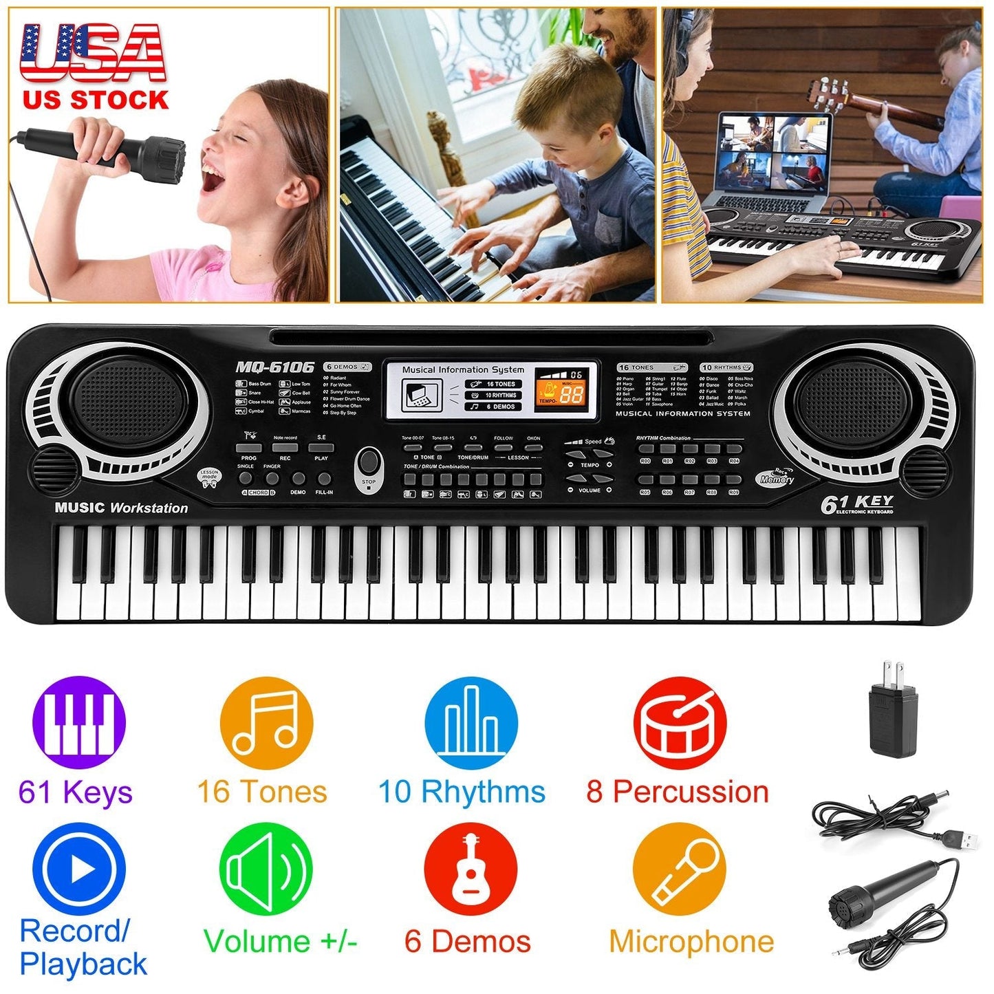 Teclado Electrónico GBruno de 61 Teclas para Niños