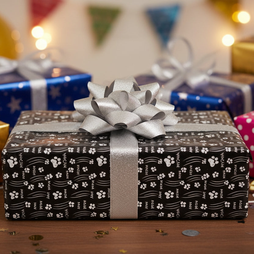 Papier Cadeau Pattes de Chat – Noir & Blanc