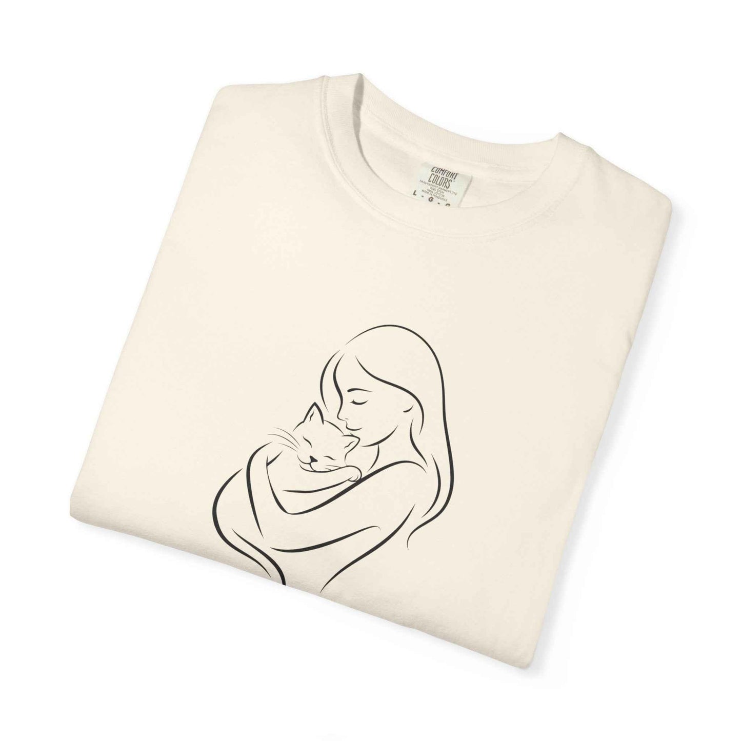 Camiseta Madre y Gato Abrazo | Camiseta Minimalista de Arte Lineal para Mamás de Gatos