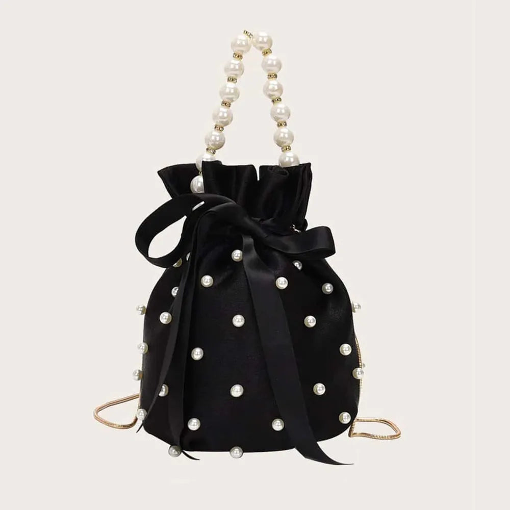Pearl Detail Solid Color Bucket Bag - Korvel