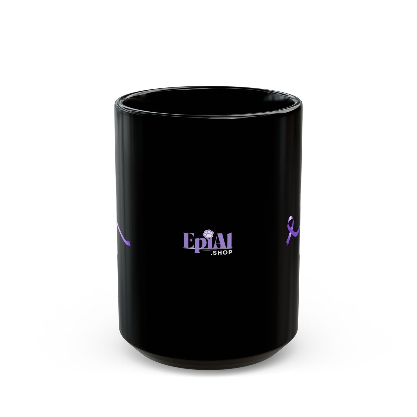 Pause for Epilepsy Awareness Purple Ribbon Black Ceramic Mug