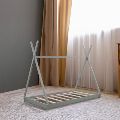 Twin Size House Platform Bed with Triangle Structure Gray - Korvel