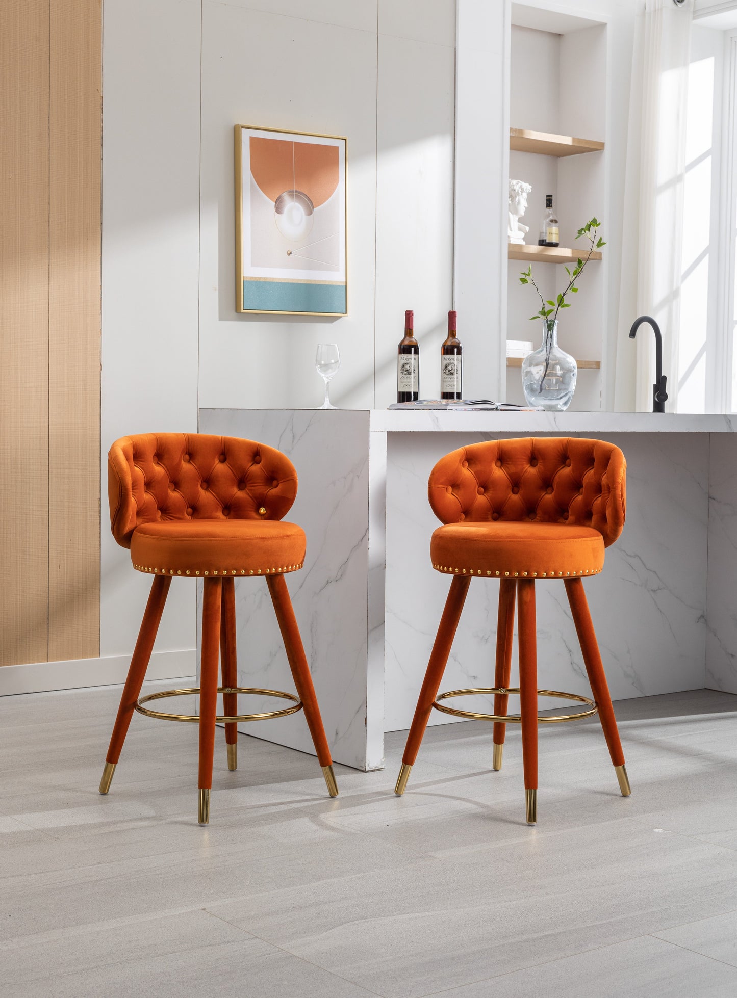 Conjunto de 2 Taburetes de Barra de Altura de Mostrador COOLMORE - Patas de Madera Sólida