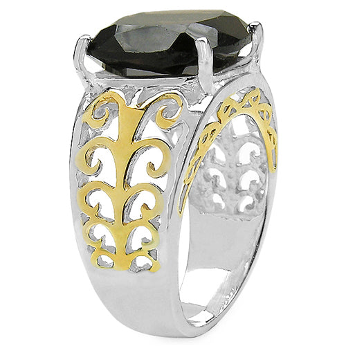 Anillo de Cuarzo Ahumado de Plata Esterlina de 7.09 Quilates con Acabado Bicolor
